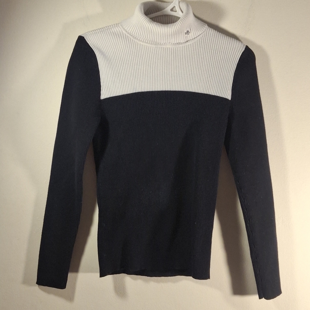 Lauren Ralph Lauren Women's Black & White Color Block Turtleneck Sweater Size PS